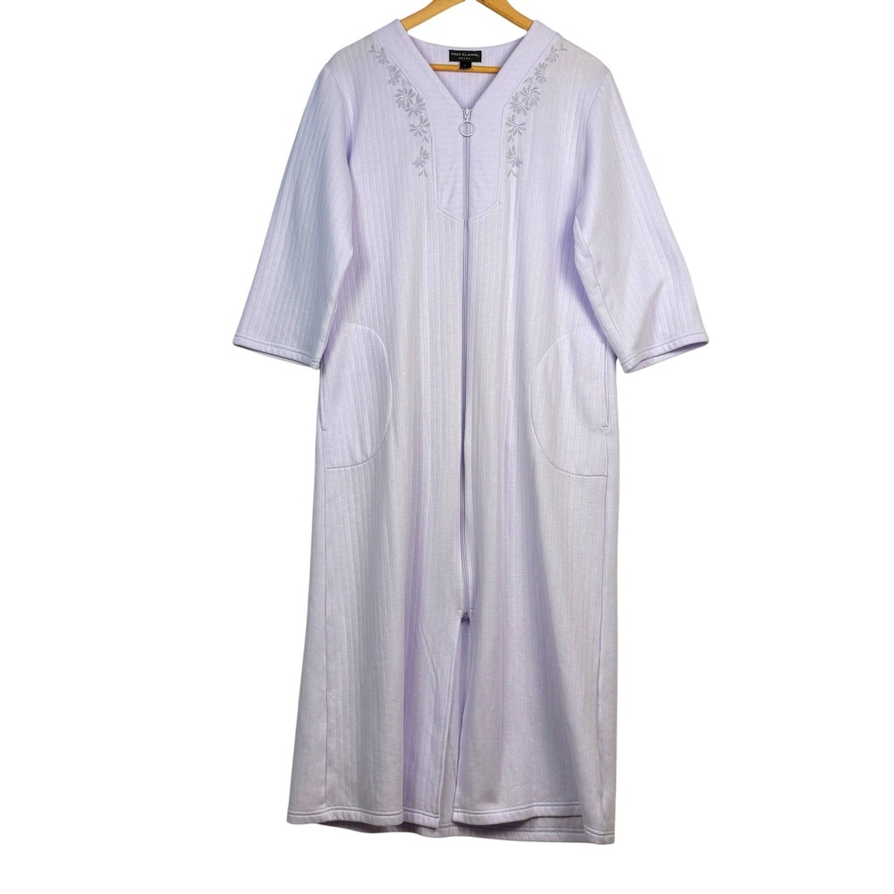 Miss Elaine Women Zip Cotton Grandma Robe Housecoat Sz M Lilac Floral Cottage